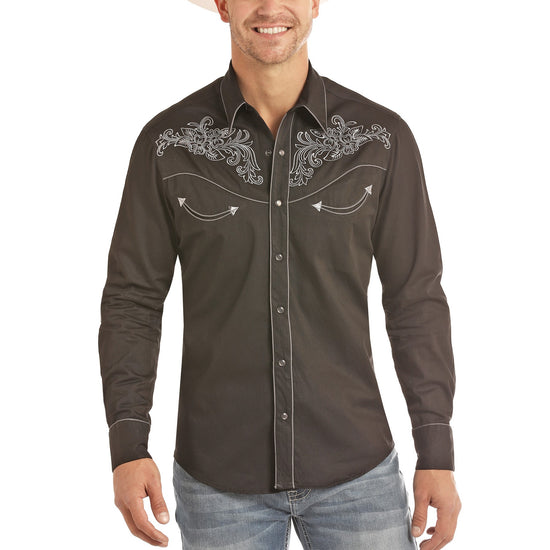Rock & Roll Cowboy Men's Retro Long Sleeve Snap Black Shirt B2S2334