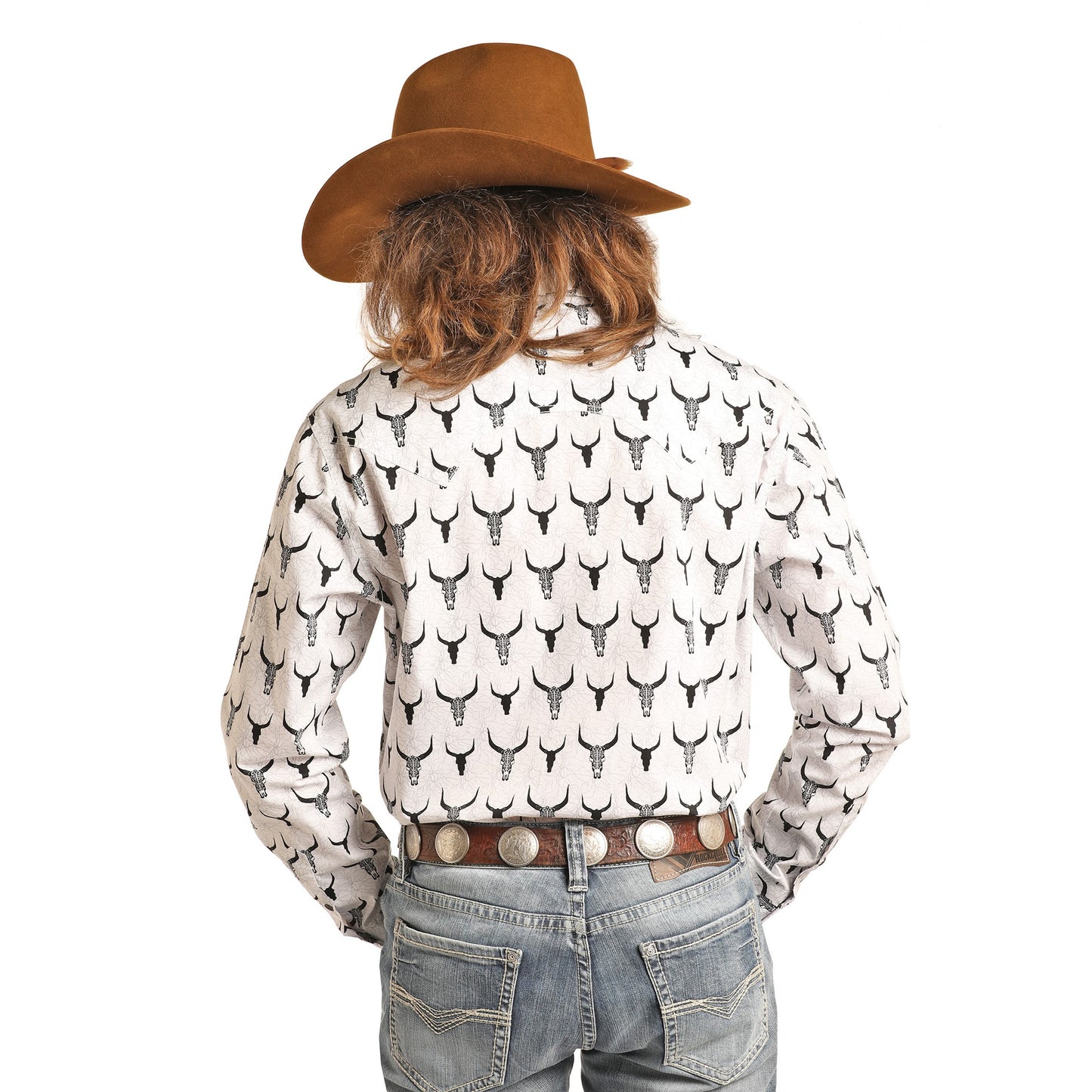 Rock & Roll Cowboy Men's Dale Brisby Steer Skull Snap Shirt B2S3078