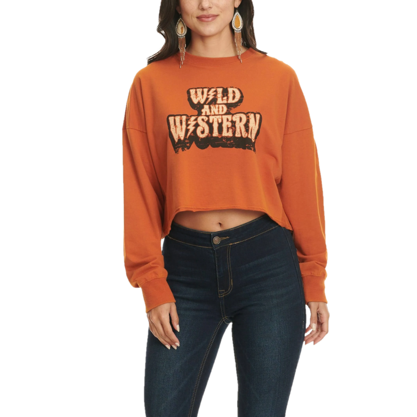 Rock & Roll Denim Ladies Wild & Western Rust Cropped Shirt BW91T02731