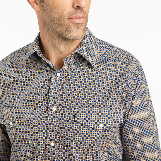 Ariat Men's Greysen Geometric Print Estate Blue Snap Shirt 10042374