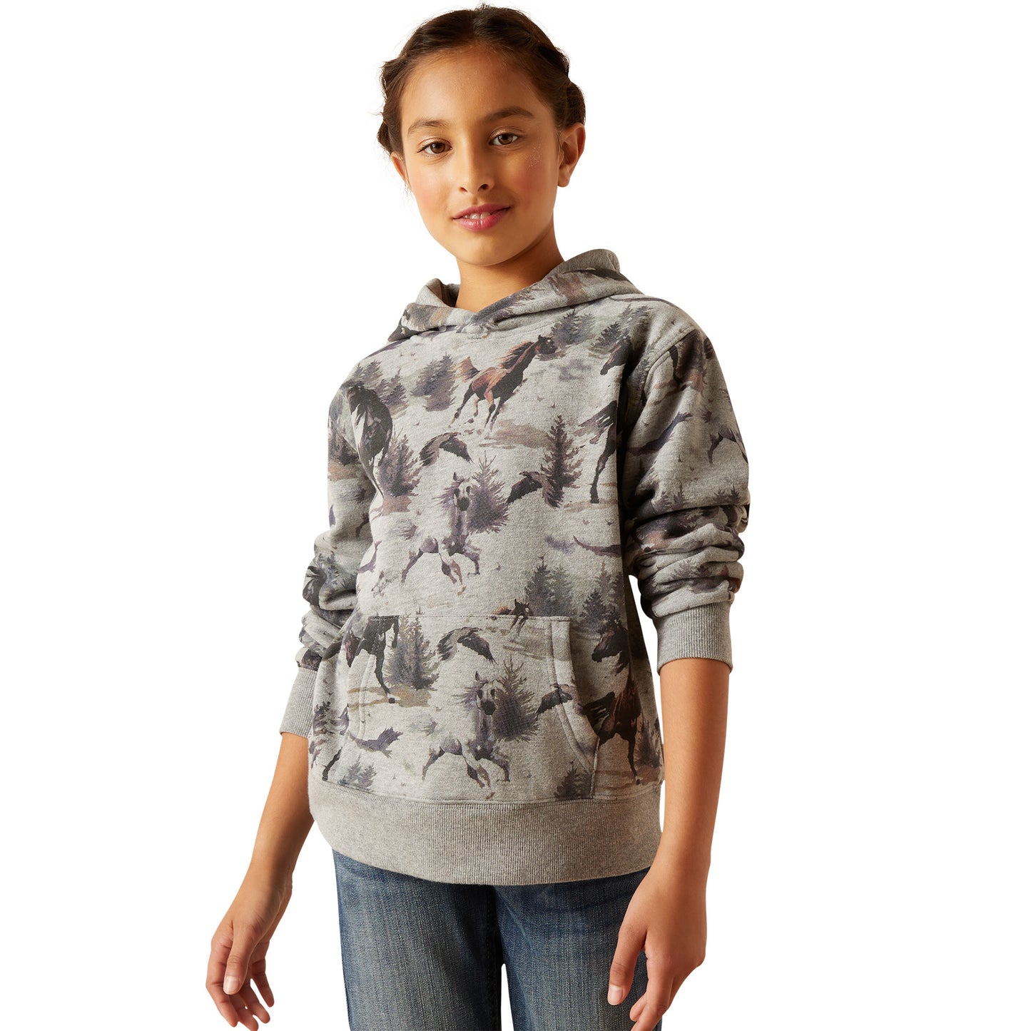 Ariat Youth Girl's Misty Horse Print Heather Grey Hoodie 10047331