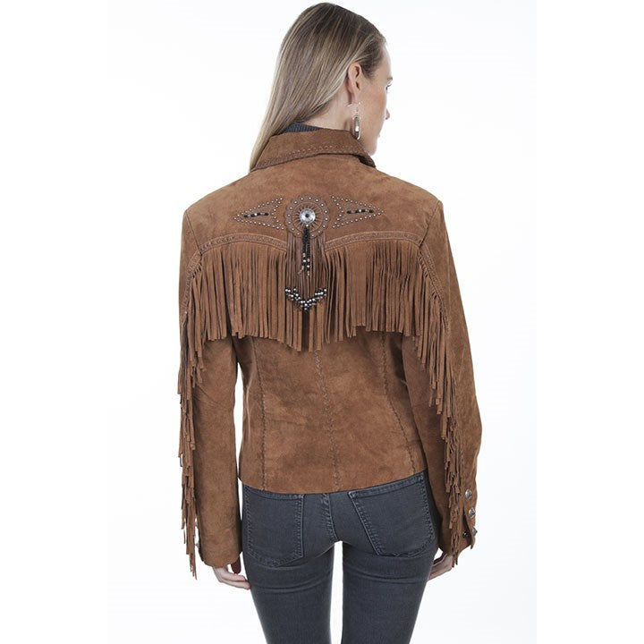 Scully Ladies Cinnamon Boar Suede Fringe And Beaded Jacket L152-81