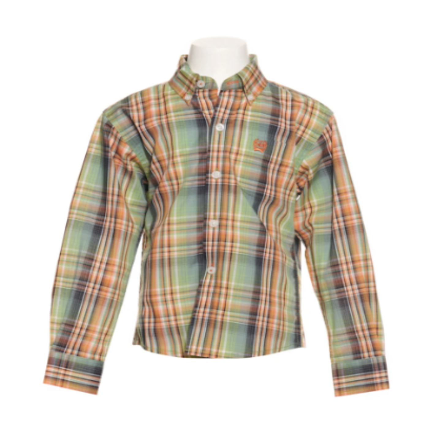 Cinch® Toddler Boy's Orange & Green Plaid Button Down Shirt MTW7061296
