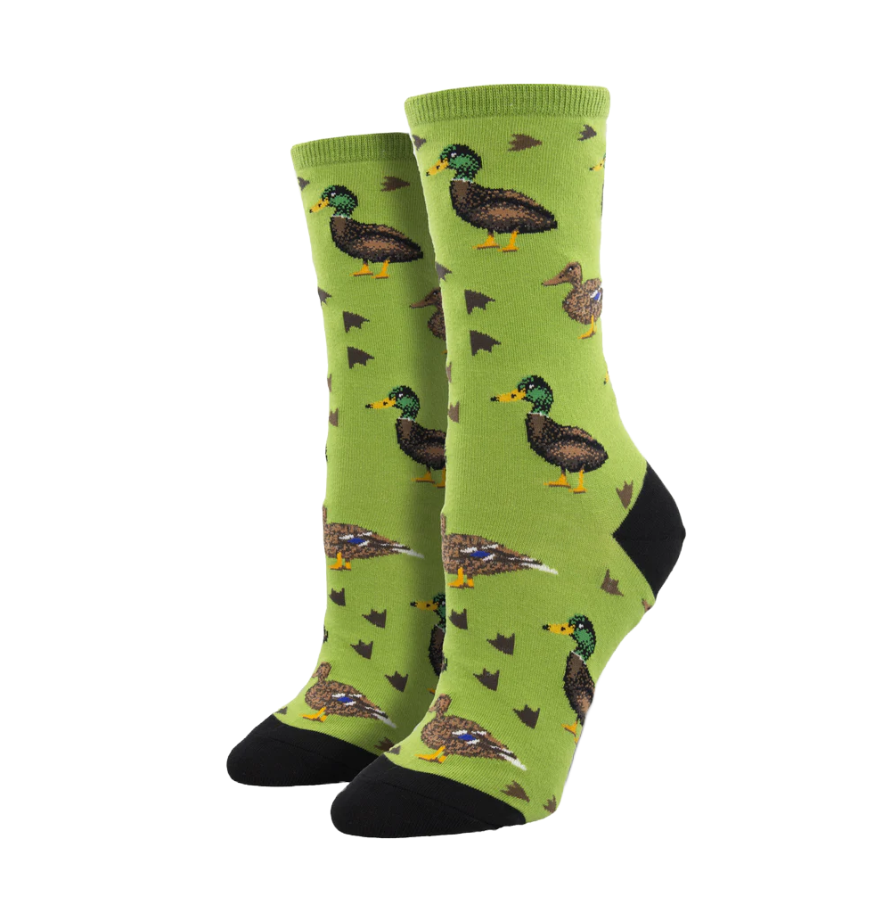 SockSmith Ladies Lucky Ducks Green Crew Socks WNC2386-GEE