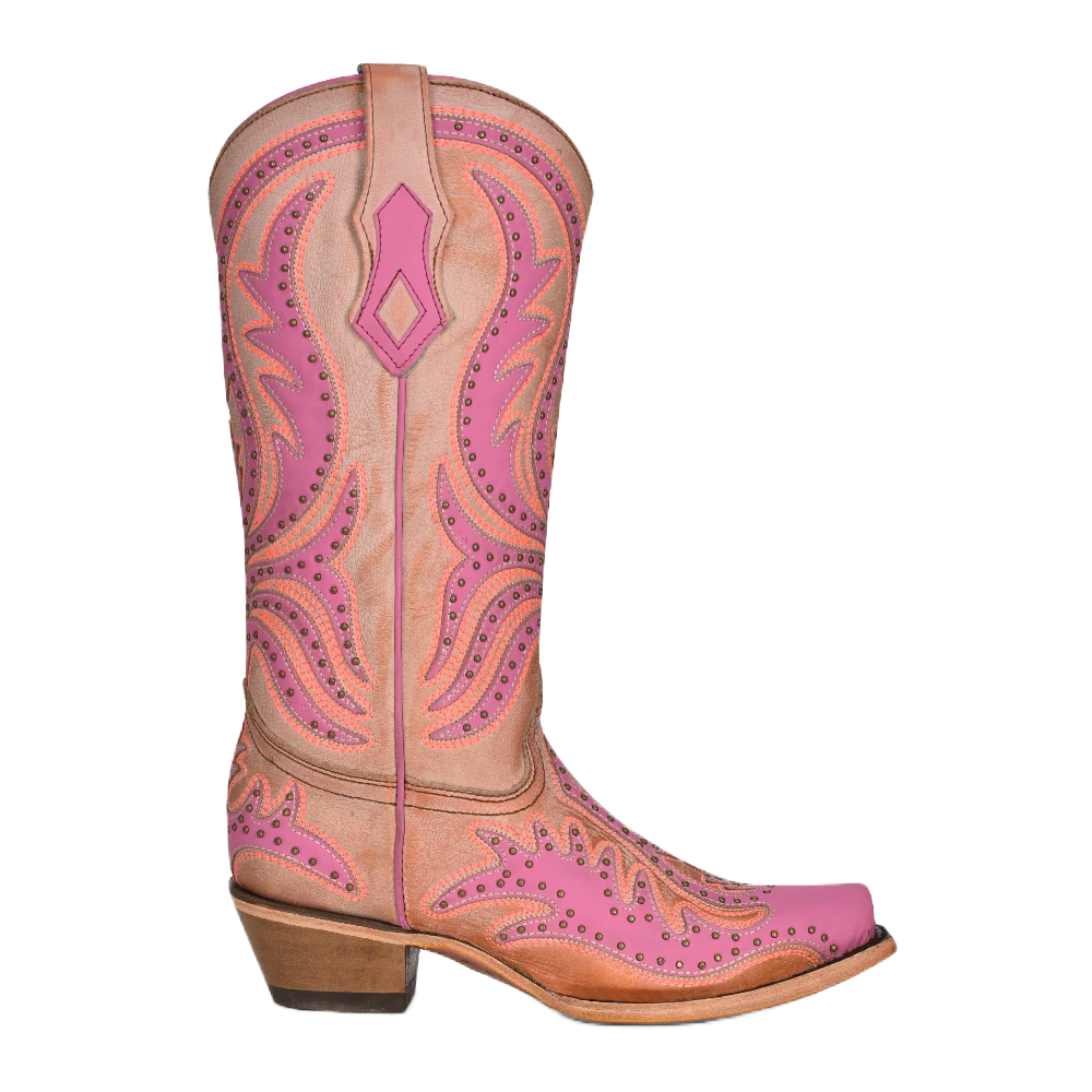 Corral Ladies Pink Overlay Fluorescent Embroidery Western Boots C3970