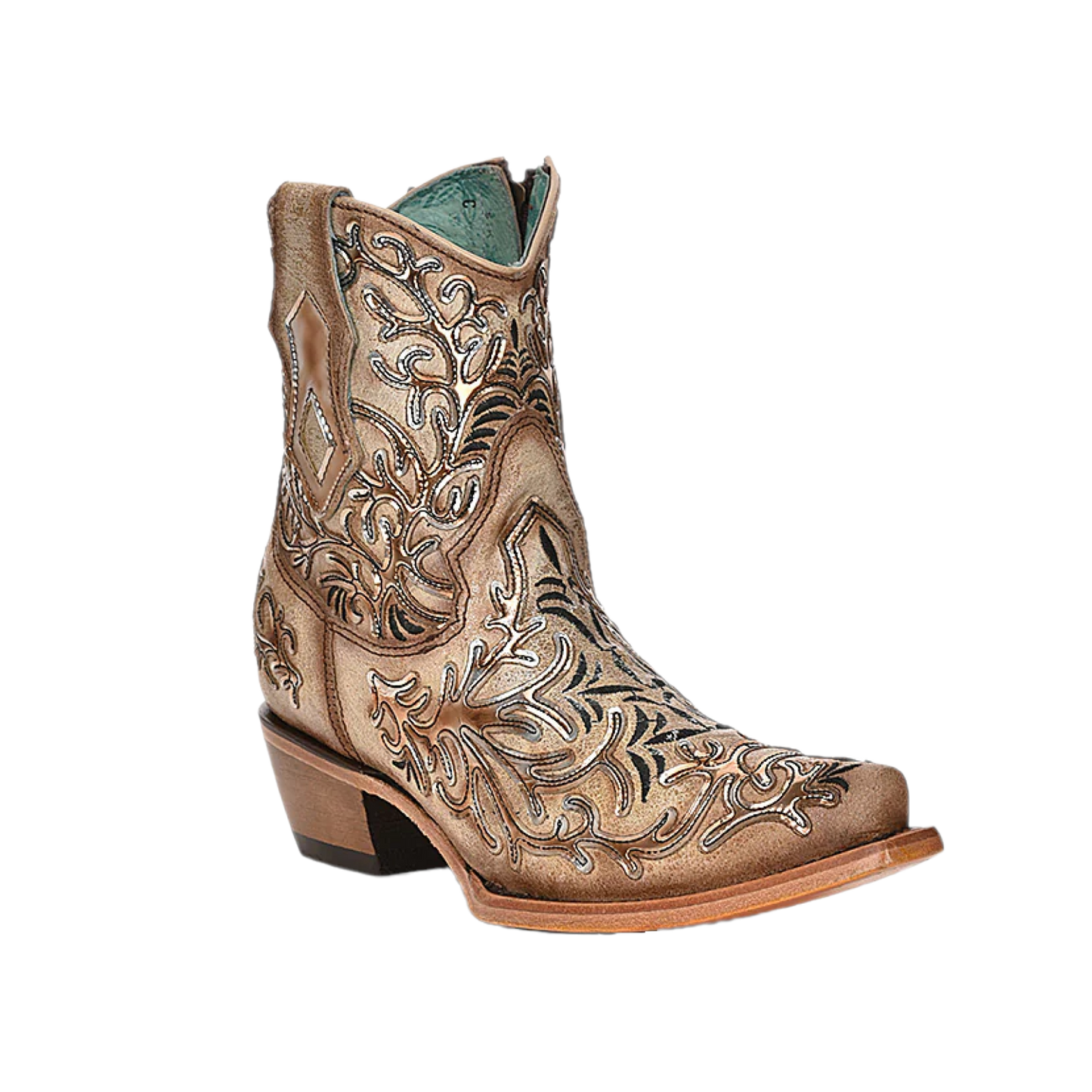 Corral® Ladies Bone & Golden Overlay & Embroidery Ankle Boot C4007