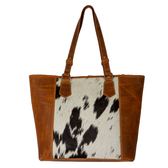 Myra Bag Ladies Tarragon Brown Leather & Cowhide Tote Bag  S-8139