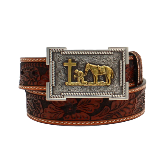 3D Belt® Children's Tooled Cowboy Prayer Brown Leather Belt D120001808