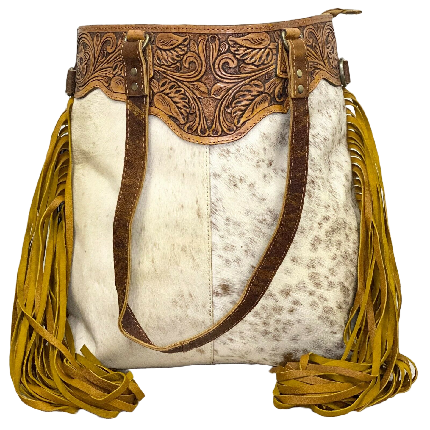 American Darling White and Brown Cowhide Fringe Purse ADBGZ166