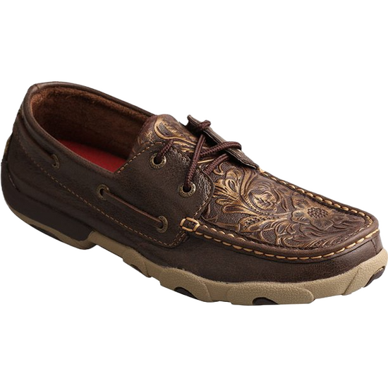 Twisted X Ladies Brown/Emboss Flower Driving Mocs WDM0070