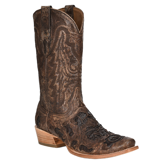 Corral® Men's Brown Exotic Alligator Inlay & Embroidered Western Boots