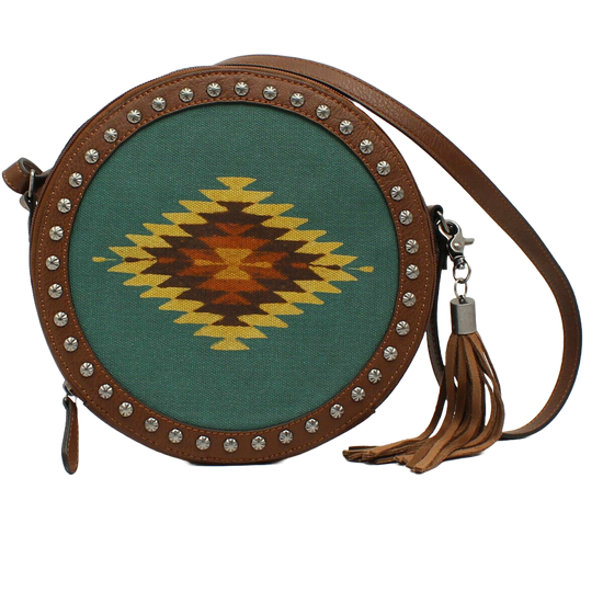 Blazin Roxx Aztec Canvas & Leather Studded Canteen Style Bag N7531802