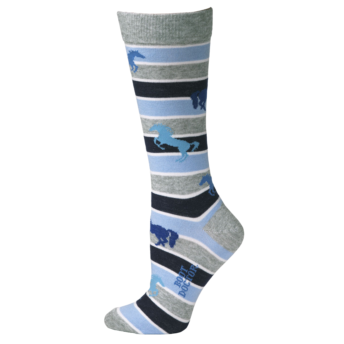 Boot Doctor Ladies Running Horse Blue & Grey Tall Crew Socks 0418113