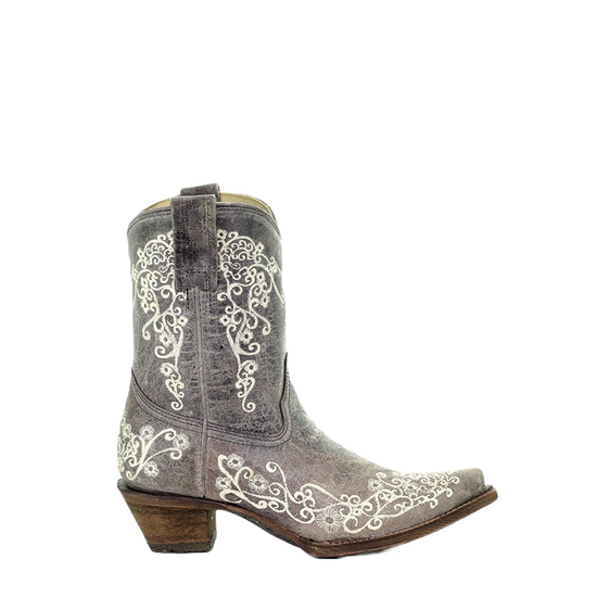 Corral Ladies Lisa Brown Crater Bone Embroidery Shortie Boots A3190