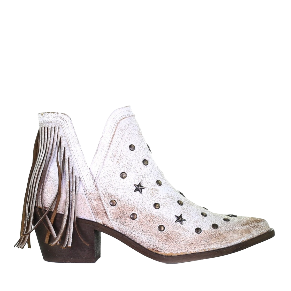Circle G by Corral Ladies White Studs & Fringe Ankle Booties Q0189