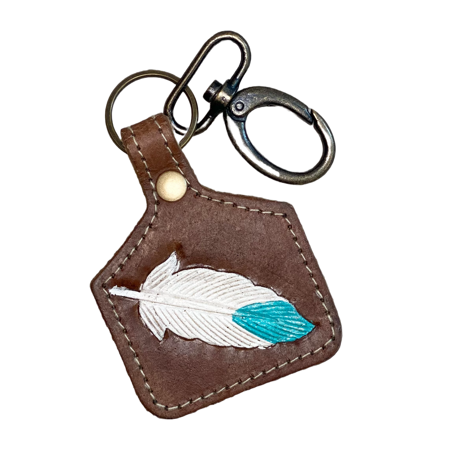 Myra Bag Azure Quill Cow Tag Leather Keychain S-2948