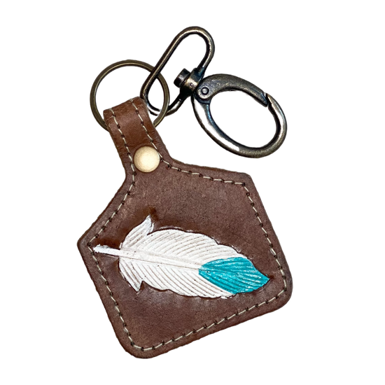 Myra Bag Azure Quill Cow Tag Leather Keychain S-2948
