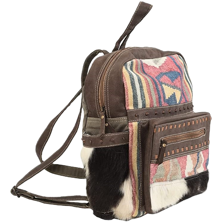Olay Woven Rug Cowhide Multicolor Rug Striped Backpack LB105