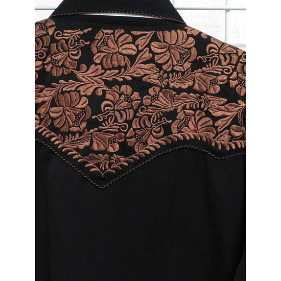 Scully® Men's Floral Tooled Embroidered Western Black Shirt P-634-BLK