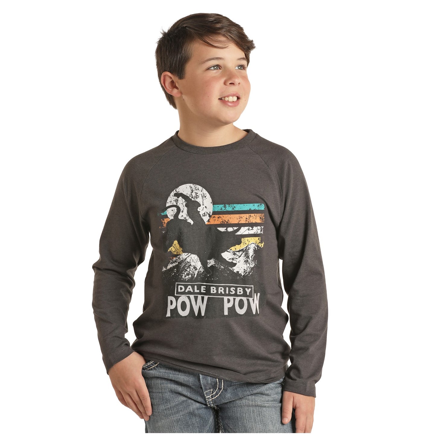 Rock & Roll Denim Boy's Dale Brisby Charcoal Long Sleeve T-Shirt P4T2617