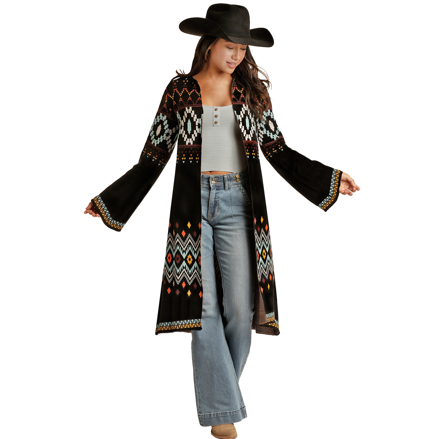 Powder River® Ladies Jacquard Aztec Long Sleeve Cardigan PRWO95RZX9-01