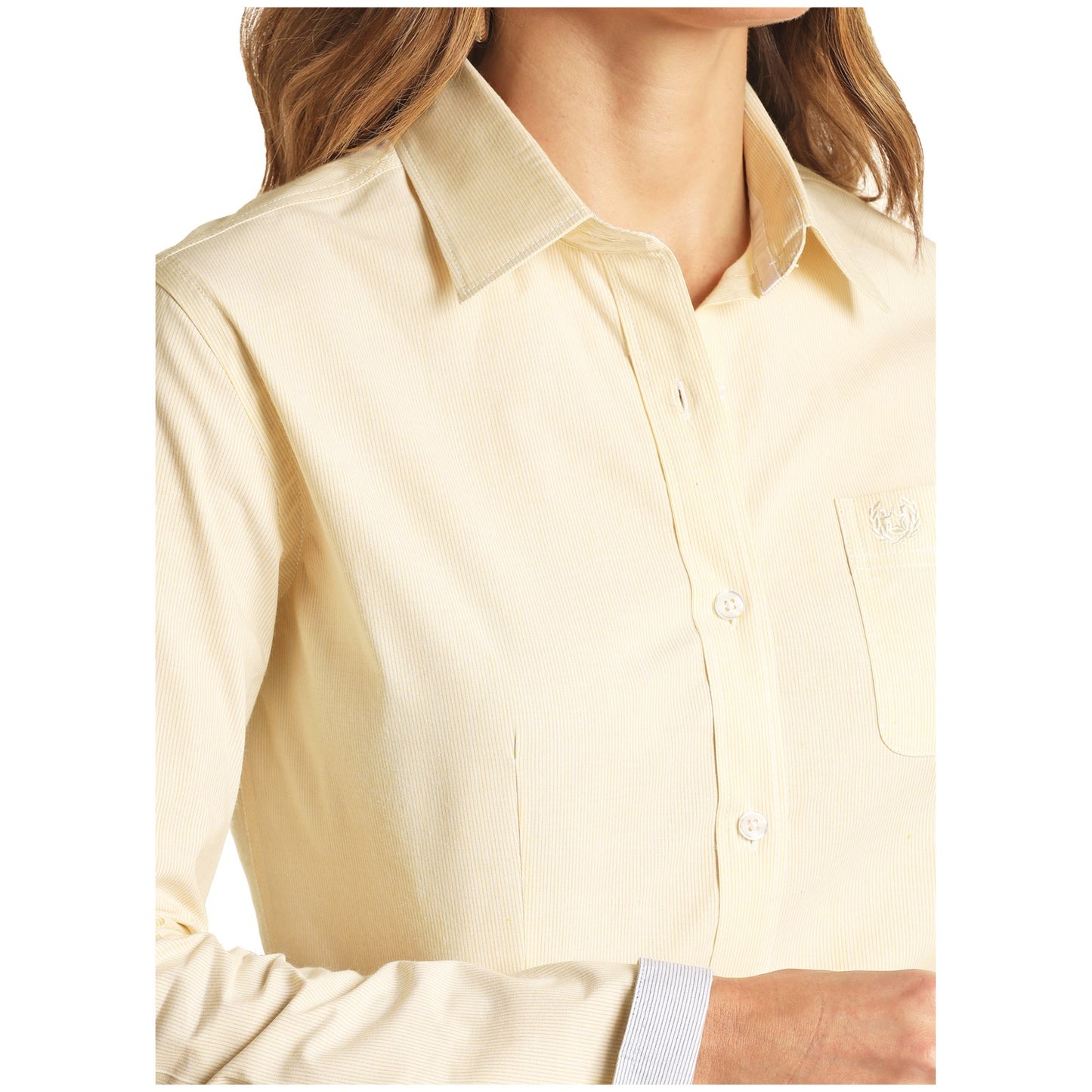 Panhandle® Ladies Micro Pinstripe Print Yellow Button Down Shirt R4B3291
