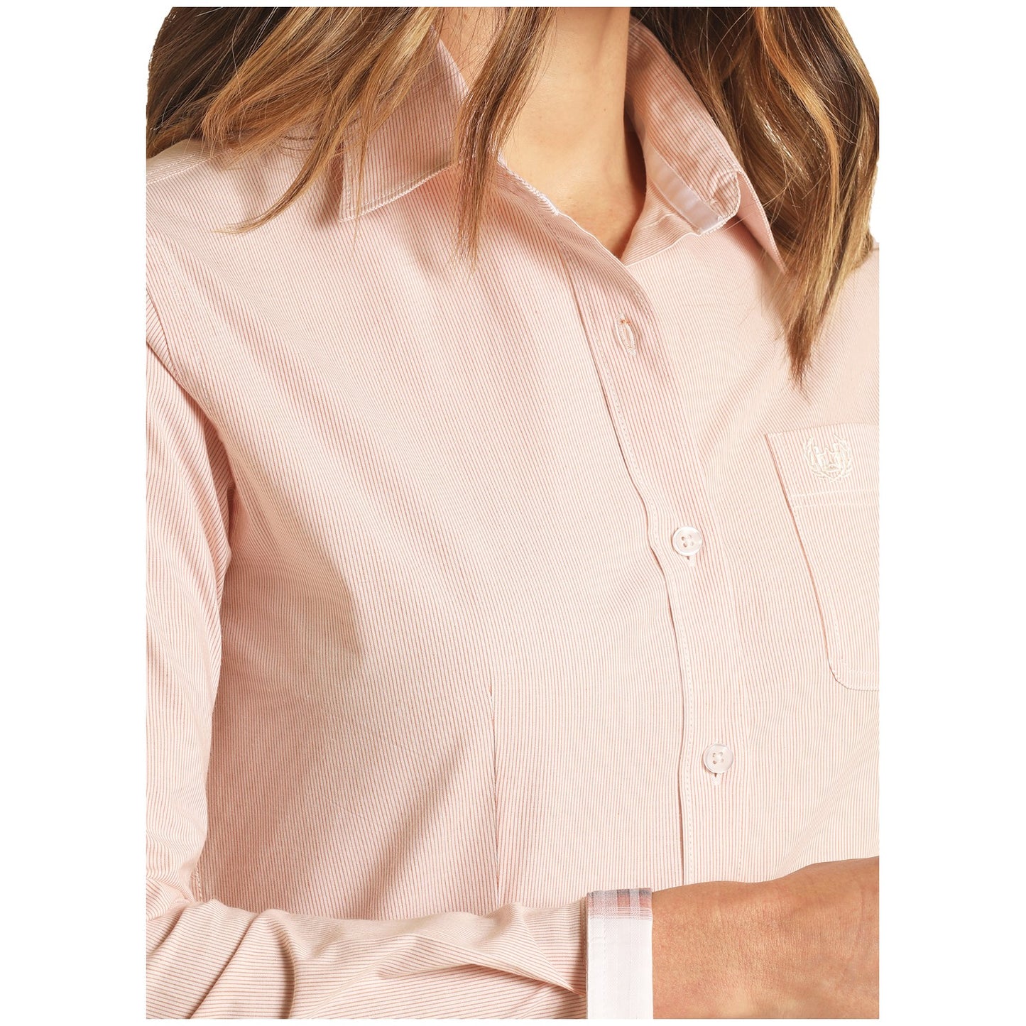 Panhandle® Ladies Micro Pinstripe Print Orange Button Up Shirt R4B3292