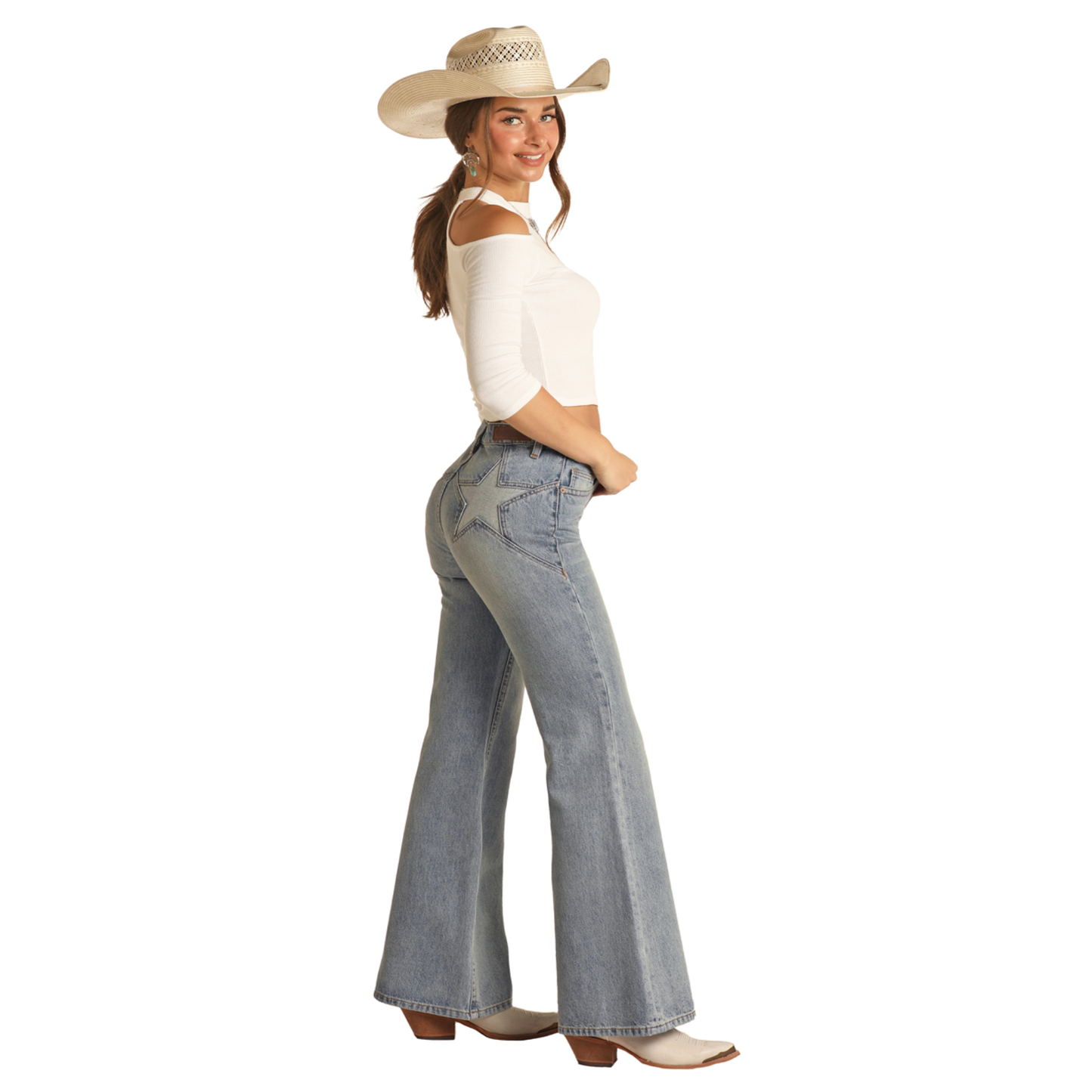 Rock & Roll Denim® Ladies Star Back Flare Jeans RRWD6HR0SO-204