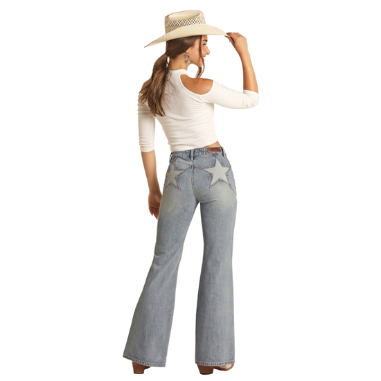 Rock & Roll Denim® Ladies Star Back Flare Jeans RRWD6HR0SO-204