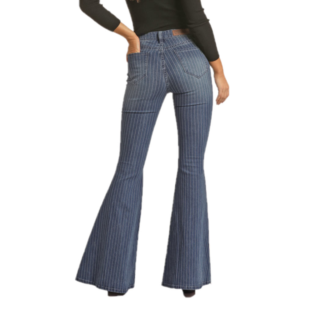 Rock & Roll Denim® Ladies Striped Medium Wash Bell Bottom Jeans RRWD7H