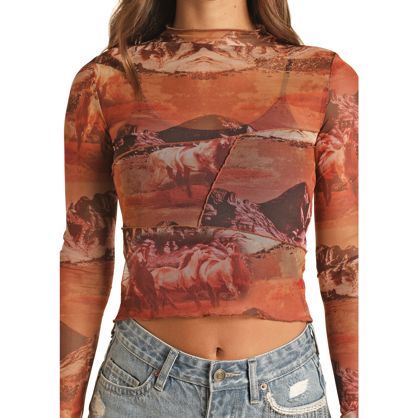 Rock & Roll Cowgirl® Ladies Scenic Printed Mesh Shirt RRWT22R0Y0