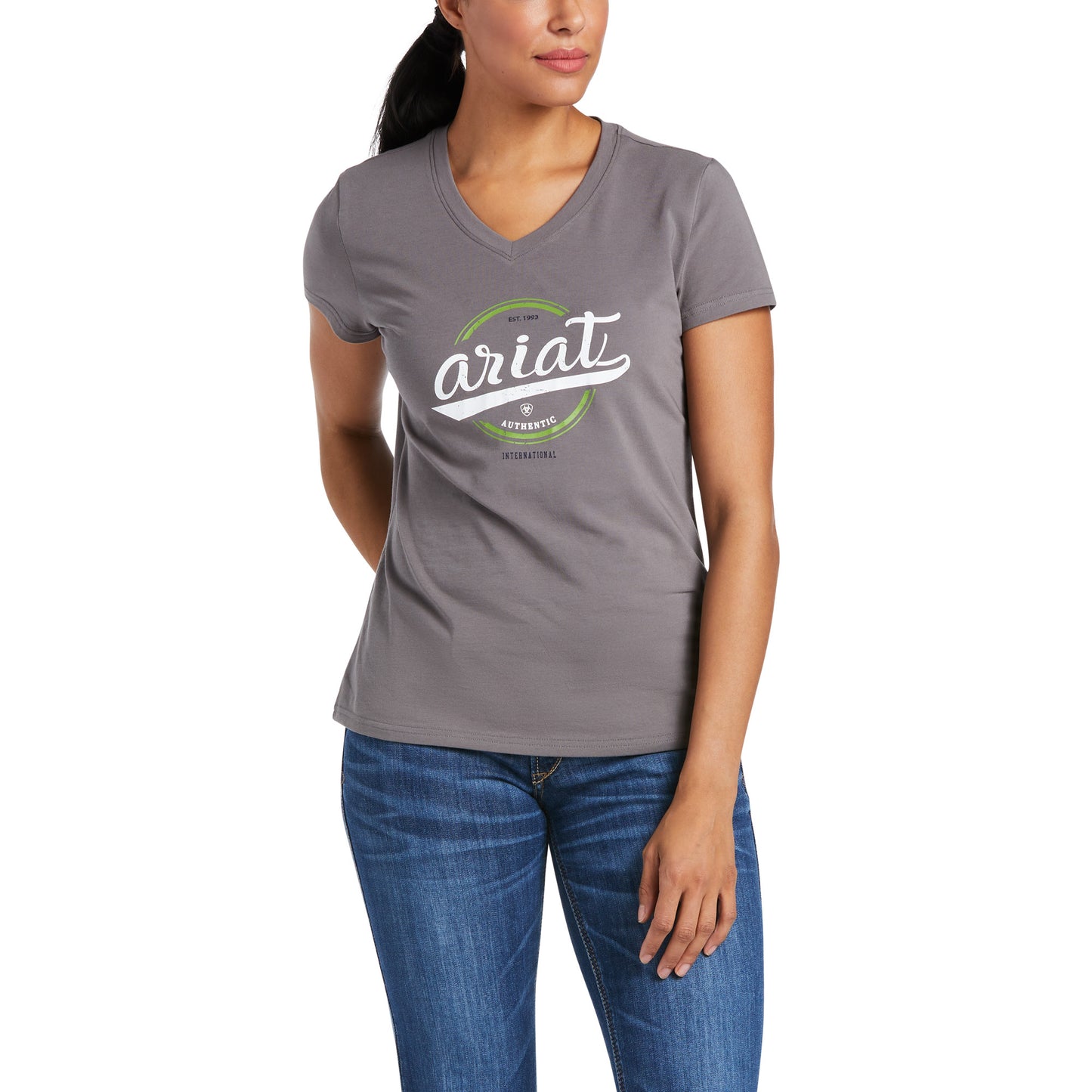 Ariat Ladies Authentic Logo Plum Grey Short Sleeve T-Shirt 10035435
