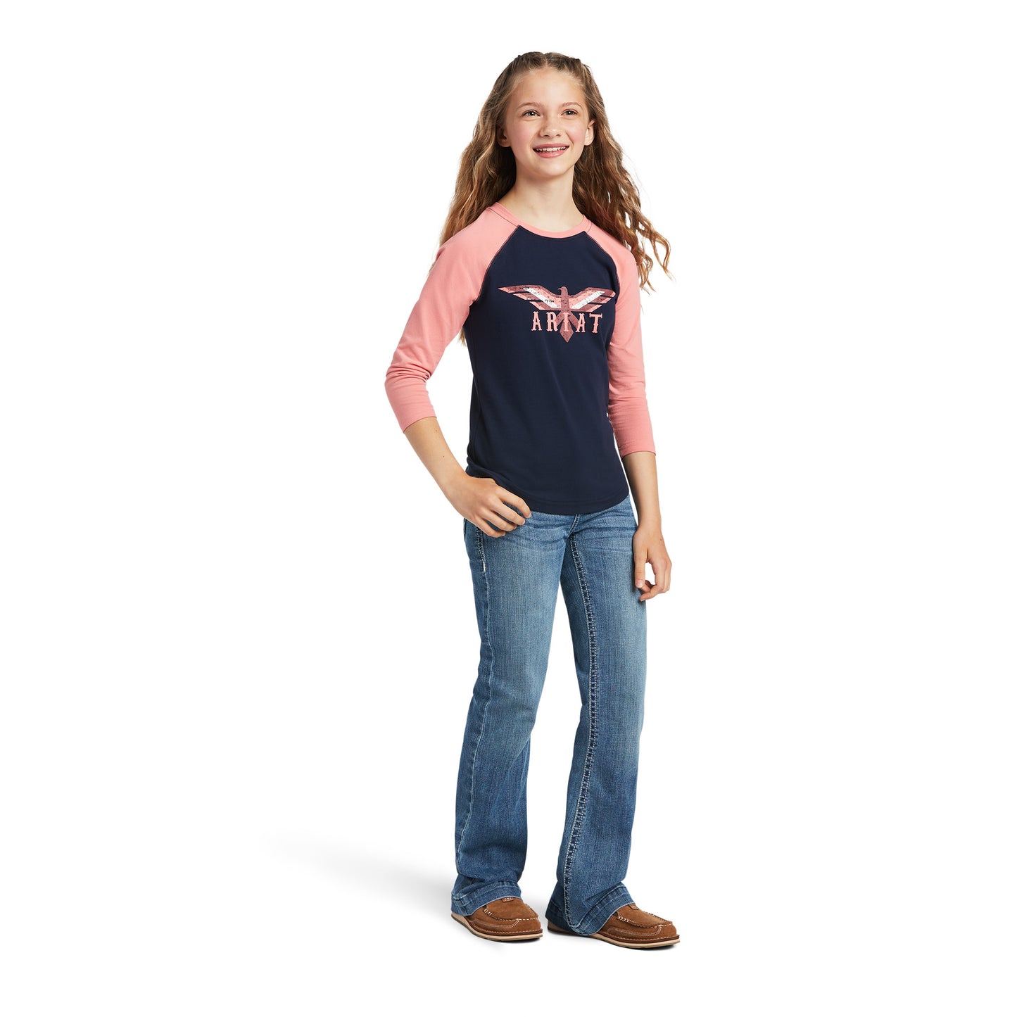 Ariat Girl's REAL Firebird Navy/Peach Blossom T-Shirt 10039501