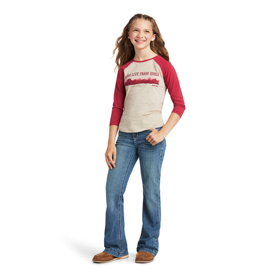 Ariat® Girl's REAL Long Live Oatmeal Heather/Red Bud T-Shirt 10039502