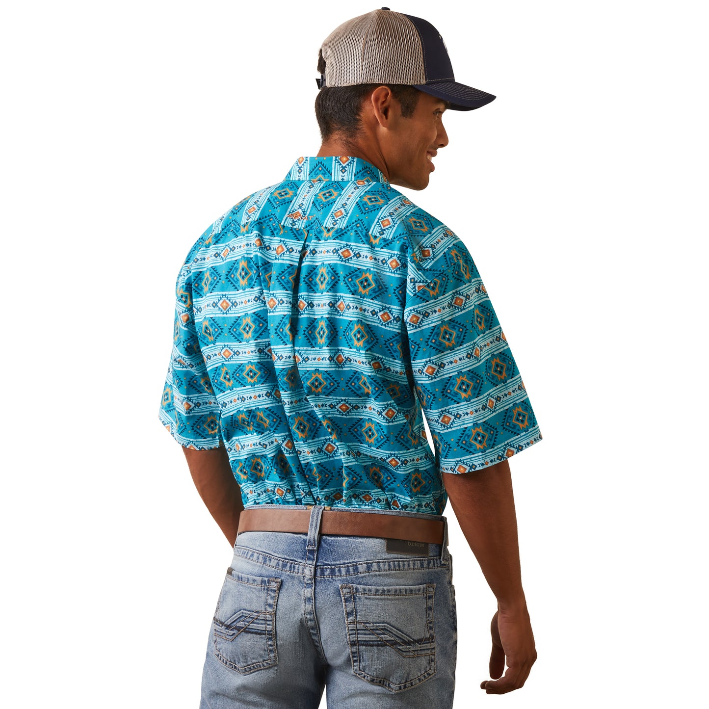 Ariat® Men's Konner Enamel Blue Aztec Print Button Down Shirt 10043638