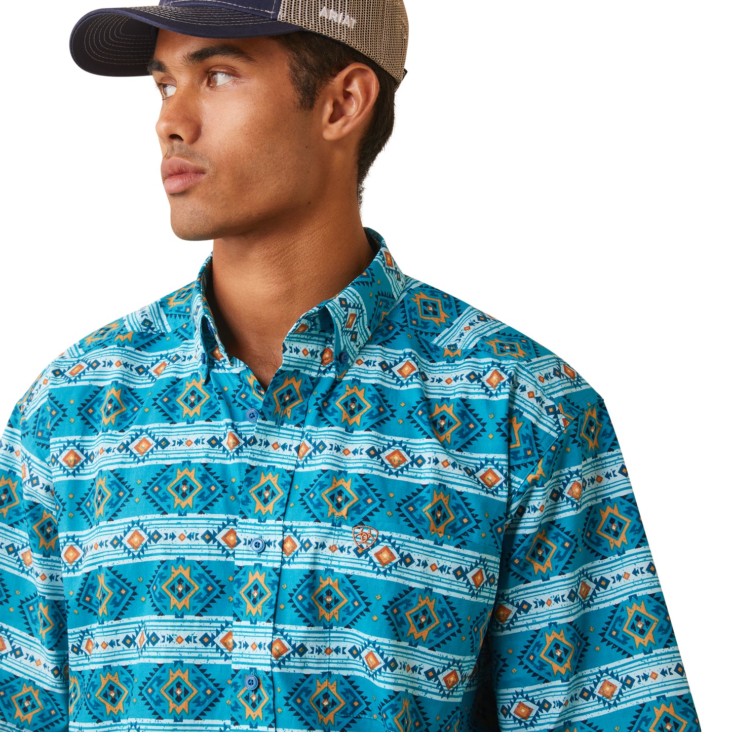 Ariat® Men's Konner Enamel Blue Aztec Print Button Down Shirt 10043638