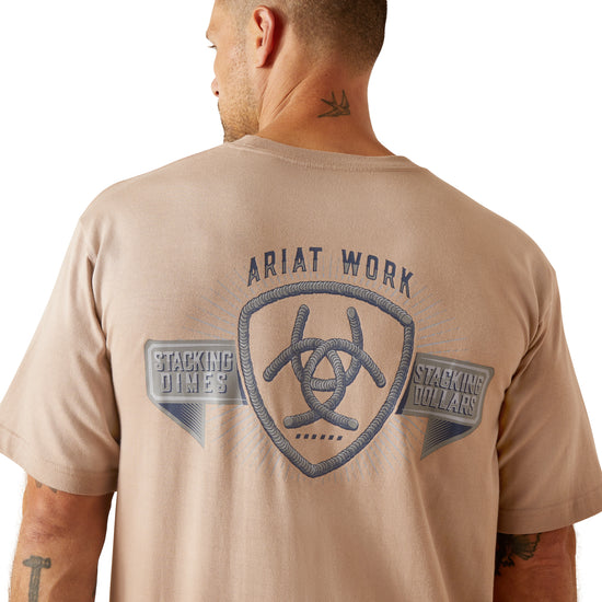 Ariat Men's Rebar Cotton Strong Stacking Dimes Bark Brown T-Shirt 10048980