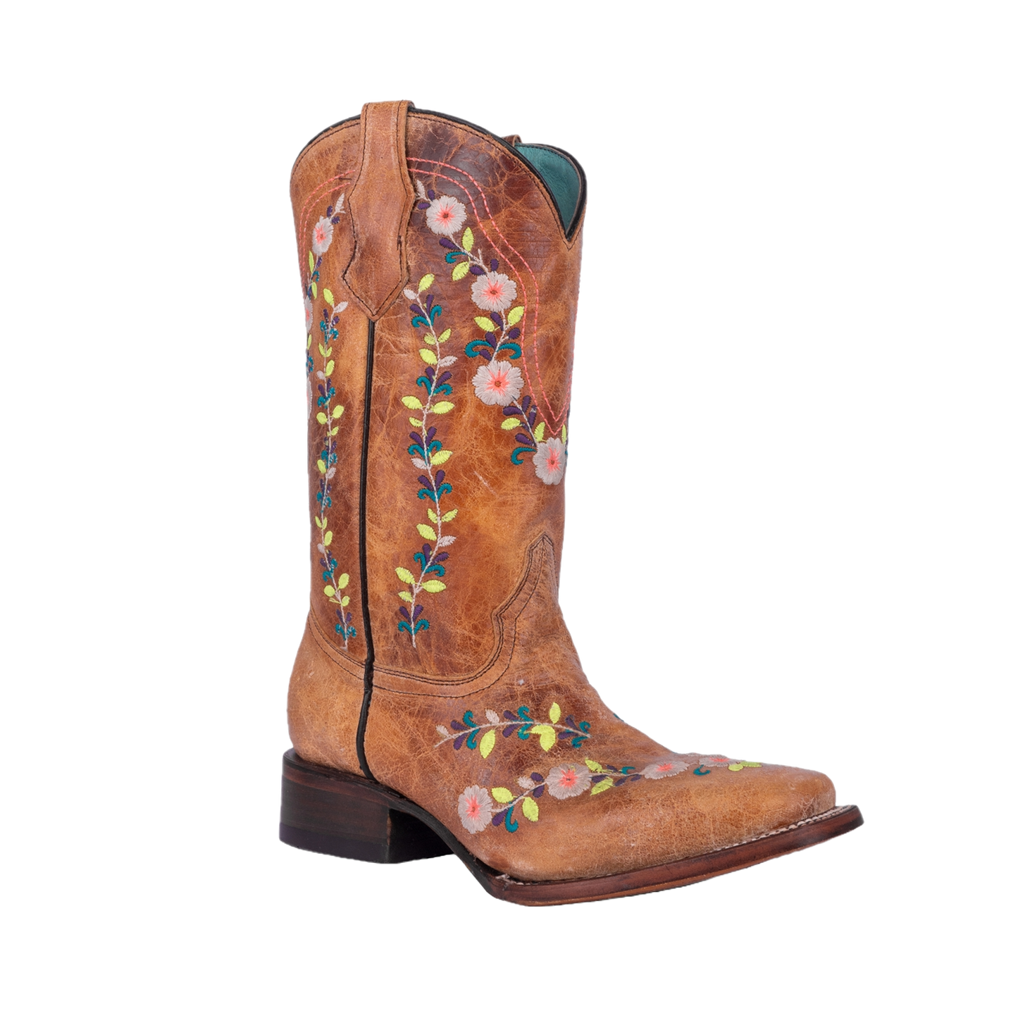Circle G Girls Floral & Honey Embroidered Square Toe BootsT0161