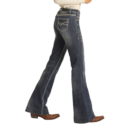 Rock & Roll Denim Ladies Mid Rise Dark Vintage Trouser Jeans W8M9516
