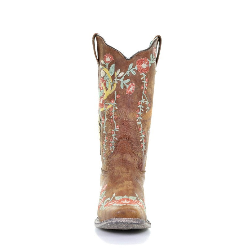 Corral Ladies Tan Deer Skull Overlay & Floral Embroidery Boots A3708