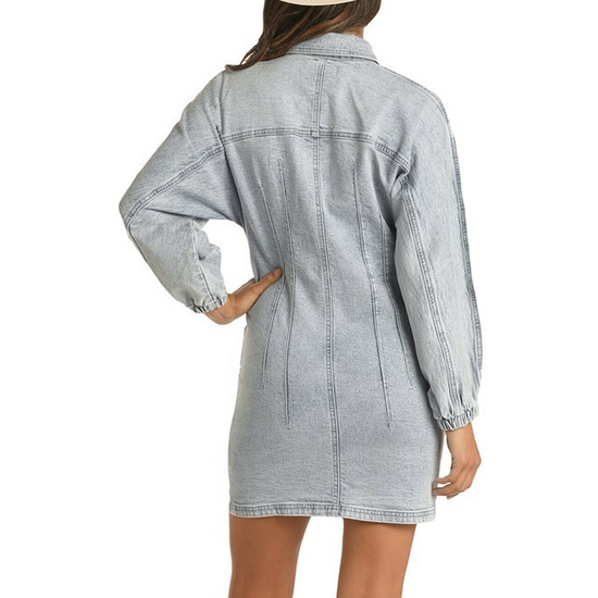 Rock & Roll Cowgirl Ladies Light Wash Long Sleeve Dress WD-3709