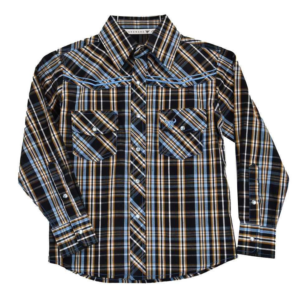 Cowboy Hardware® Youth Boy's Austin Plaid Black Snap Shirt 325470-010