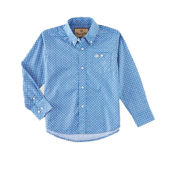 Wrangler® Boy's Long Sleeve Blue Crossing Button Down Shirt 112314944