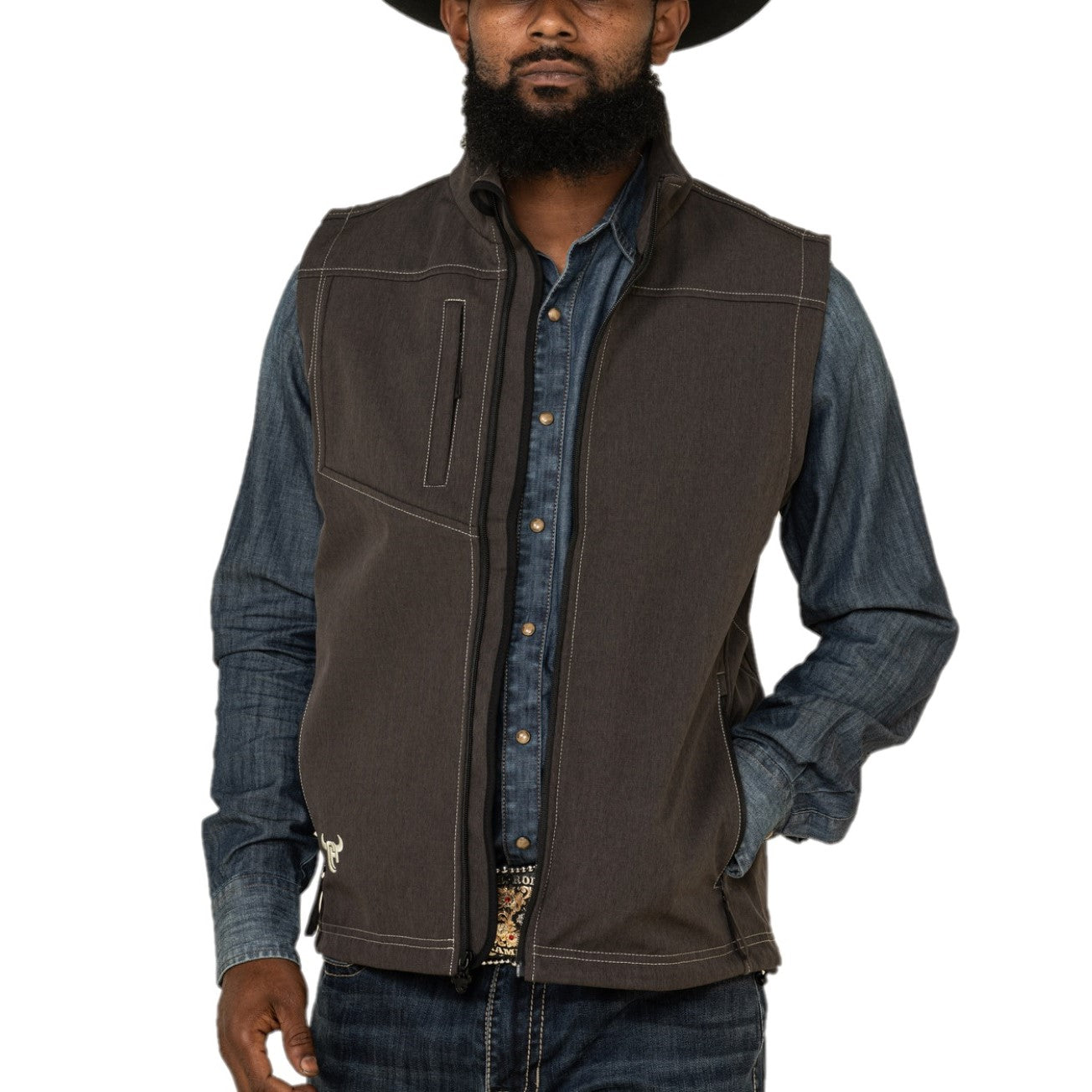 Cowboy Hardware Men's Triple Stitch Heather Brown Vest 187108-664M
