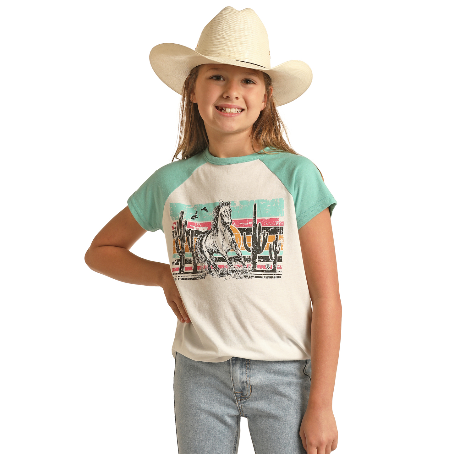 Rock & Roll Cowgirl Girl's Horse Graphic Raglan T-Shirt RRGT21R10Y