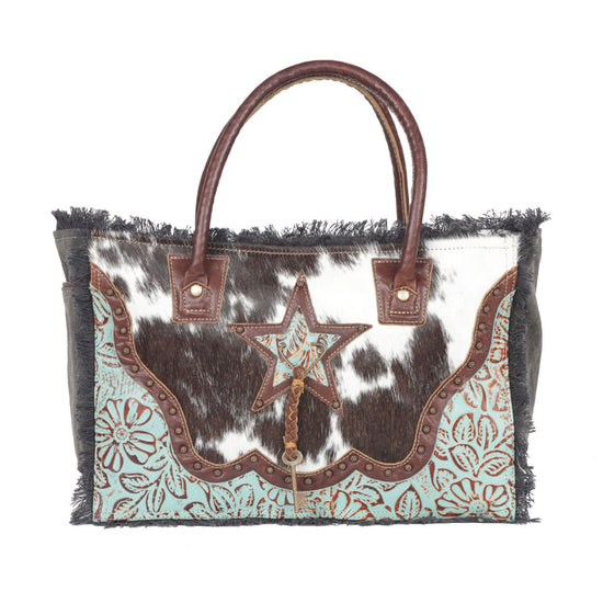 Myra Bag Ladies Articulate Floral Embossed Canvas & Hairon Bag S-4399