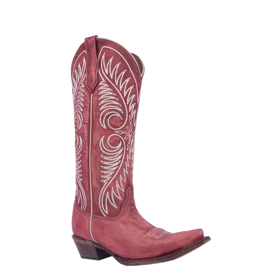 Circle G Ladies Red & White Embroidery Tall Pointed Toe Boots L6086