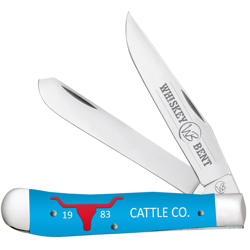 Whiskey Bent Cattle Co Trapper Blue Pocket Knife WB11-09
