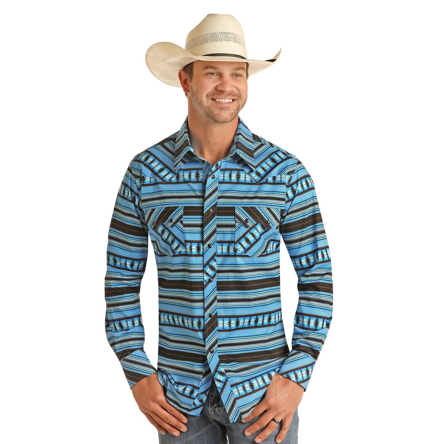 Rock & Roll Cowboy® Turquoise Aztec Print Snap Down Shirt RRMSOSRZ81-86