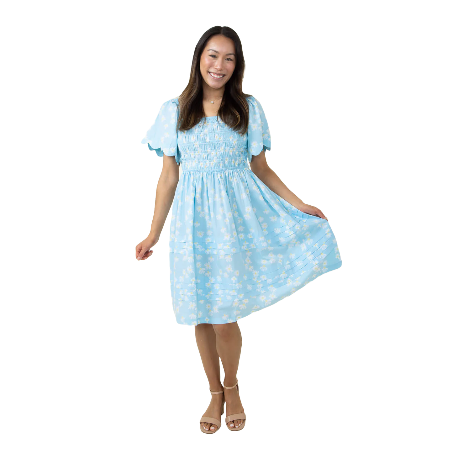 Simply Southern Ladies Light Blue Floral Scallop Dress 0124-DRS-SCLP-F Simply Southern Ladies Light Blue Floral Scallop Dress 0124-DRS-SCLP-F